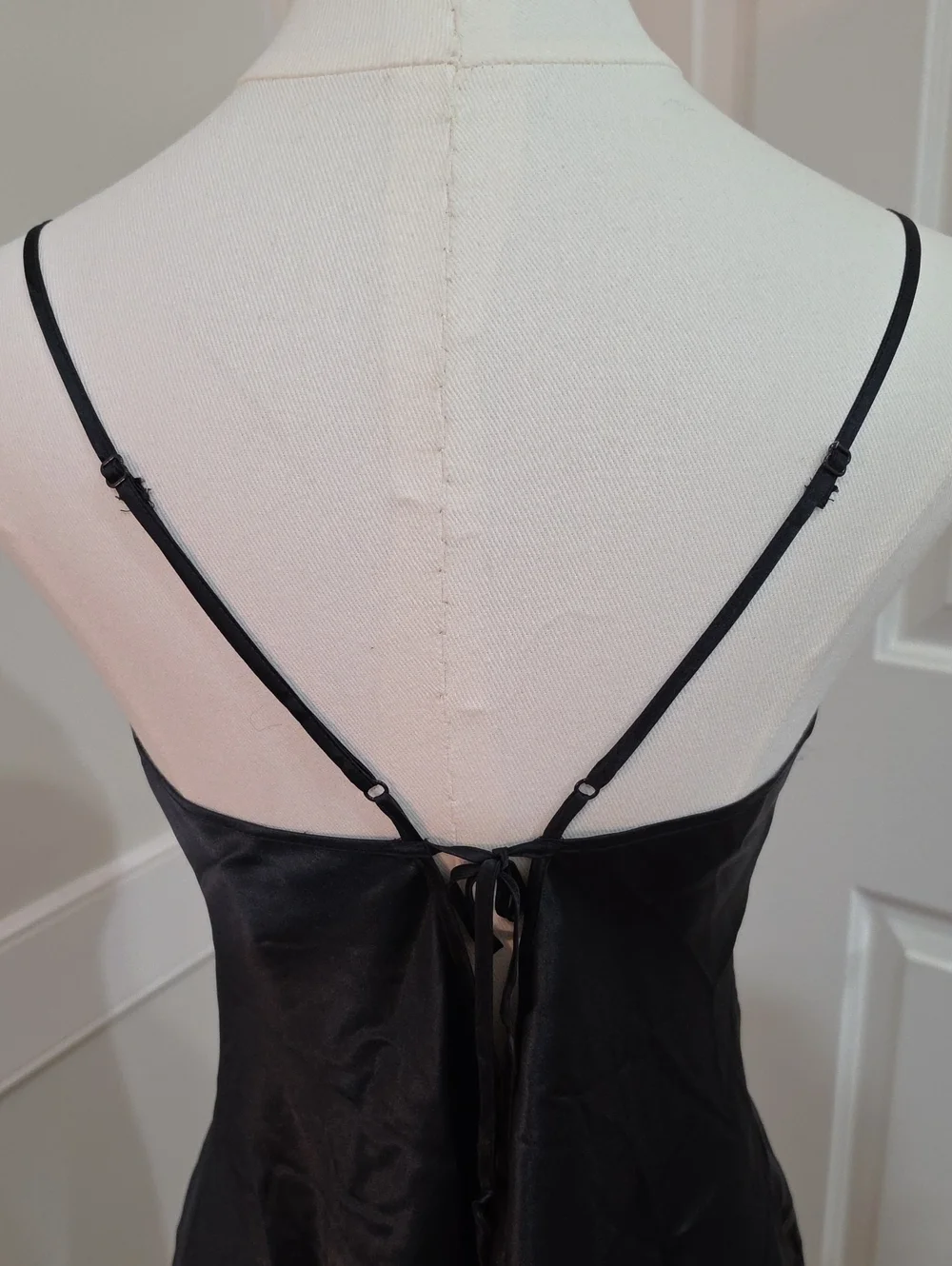 Vintage Y2K Victoria's Secret Black Satin Lace Trim Slip Dress Chemise - Size L